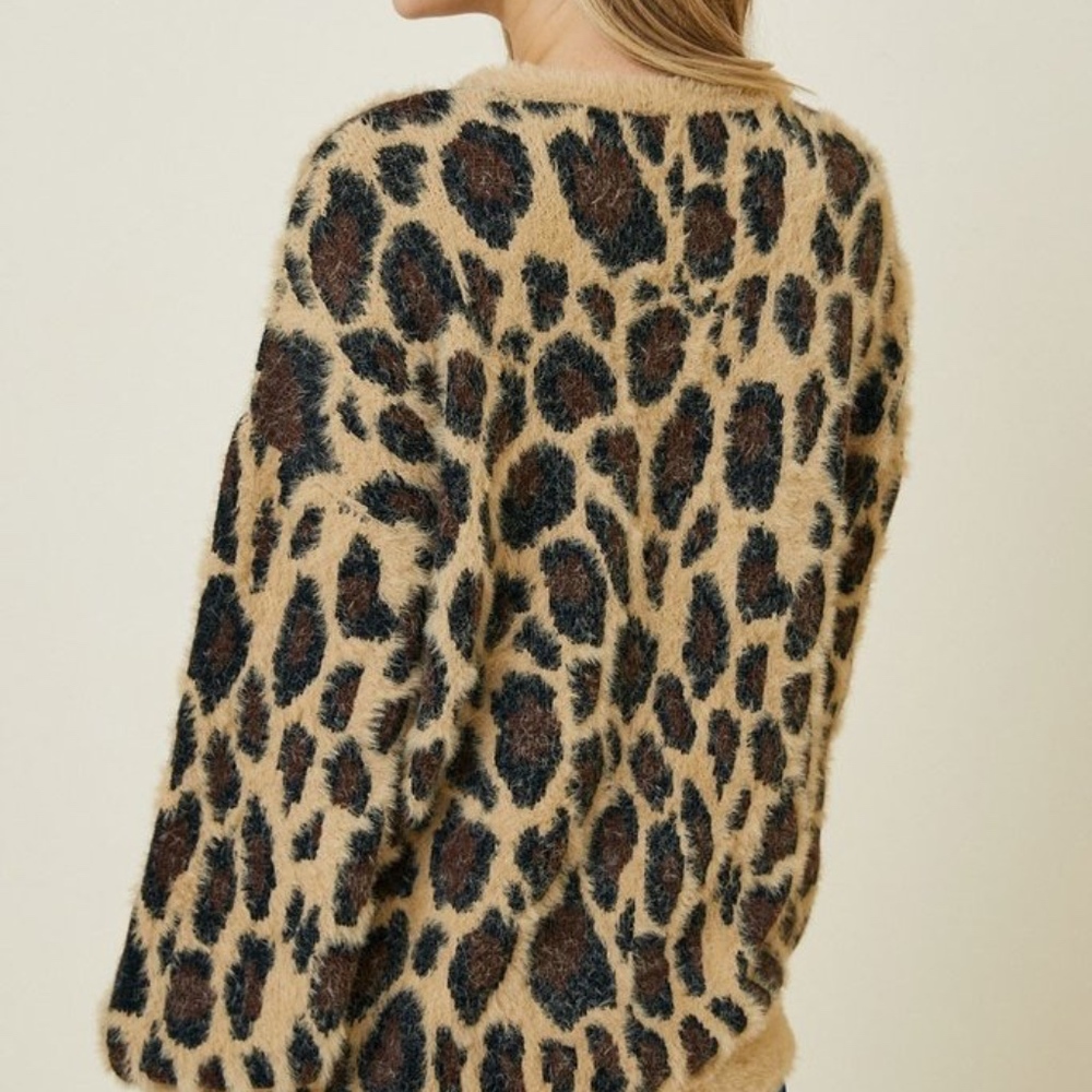 Leopard Print Oversized Sweater | Animal Print Top - Picture 3 of 4